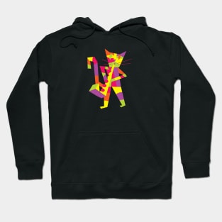 Cat playing saxophone cubist modern art style Hoodie